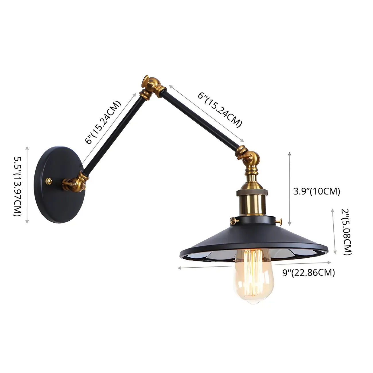 Industrial Metal Flare Round Shade Swing Arm Wall Light
