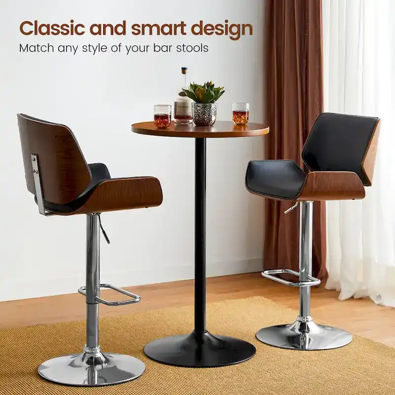 Glitzhome 39.5H Modern Bistro Walnut Top Round Pub Bar Table