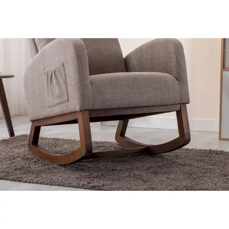 Modern 27  Upholstered Rocking Chair with Wood Legs and Side Pocket