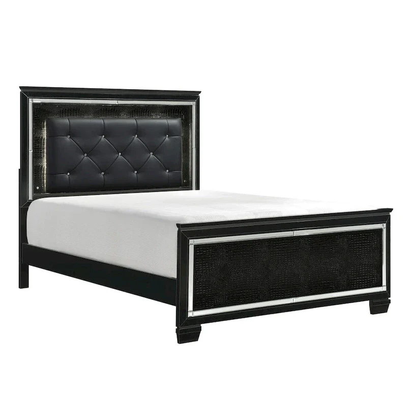 Black LED Faux Leather Upholstered Tufted Bed