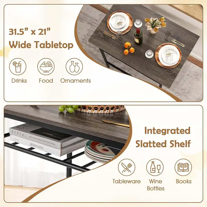 3PCS Dining Table Set Industrial Breakfast Nook Table Set w/ Wine Rack