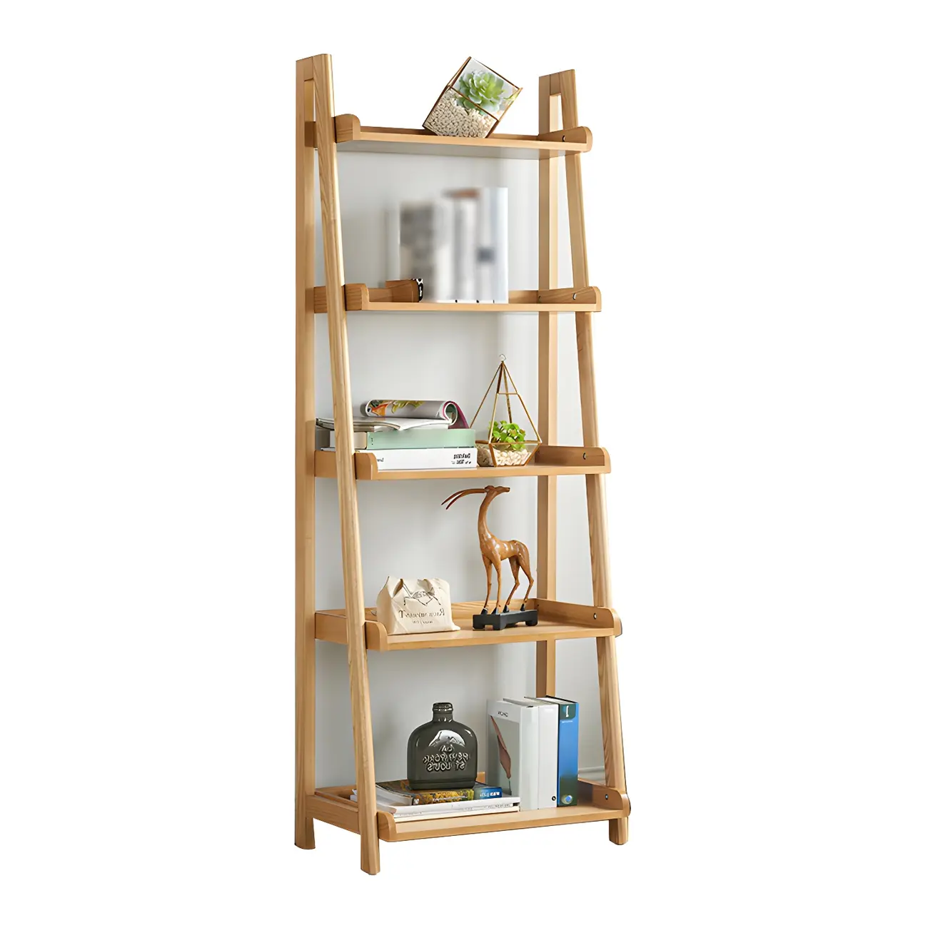 Scandinavian Wood Walnut 5-Tier Ladder Bookcase