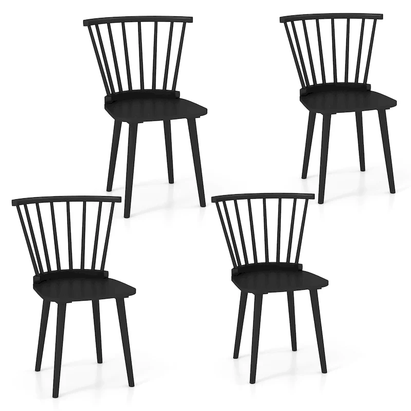 Gymax 4 PCS Dining Chair Windsor High Spindle Back Wood Kitchen Chairs