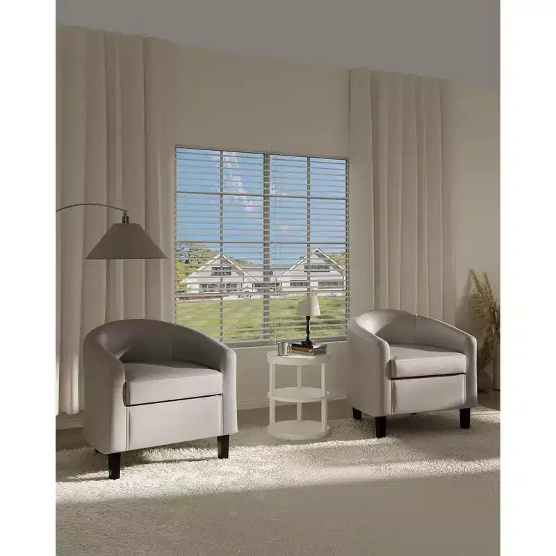 COZONY Faux Leather Accent Chair Set of 2 - Compact Single Seater with Side Pocket, 28W  26D  29H, U-Shaped Backrest, Curved Armrests