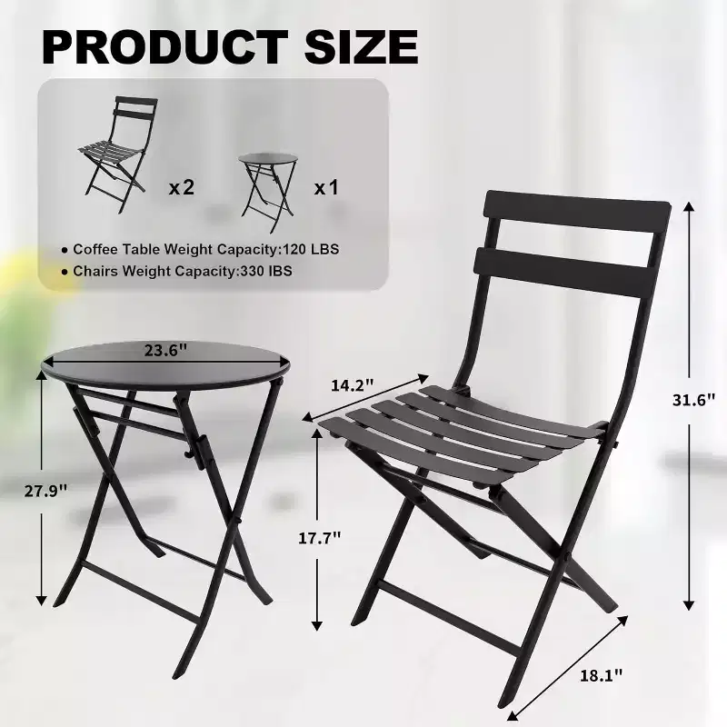 COZONY 3-Piece Folding Patio Bistro Set, Space-Saving Outdoor Table & Chairs with Sturdy Metal Frame, Weather-Resistant Furniture for Garden & Yard