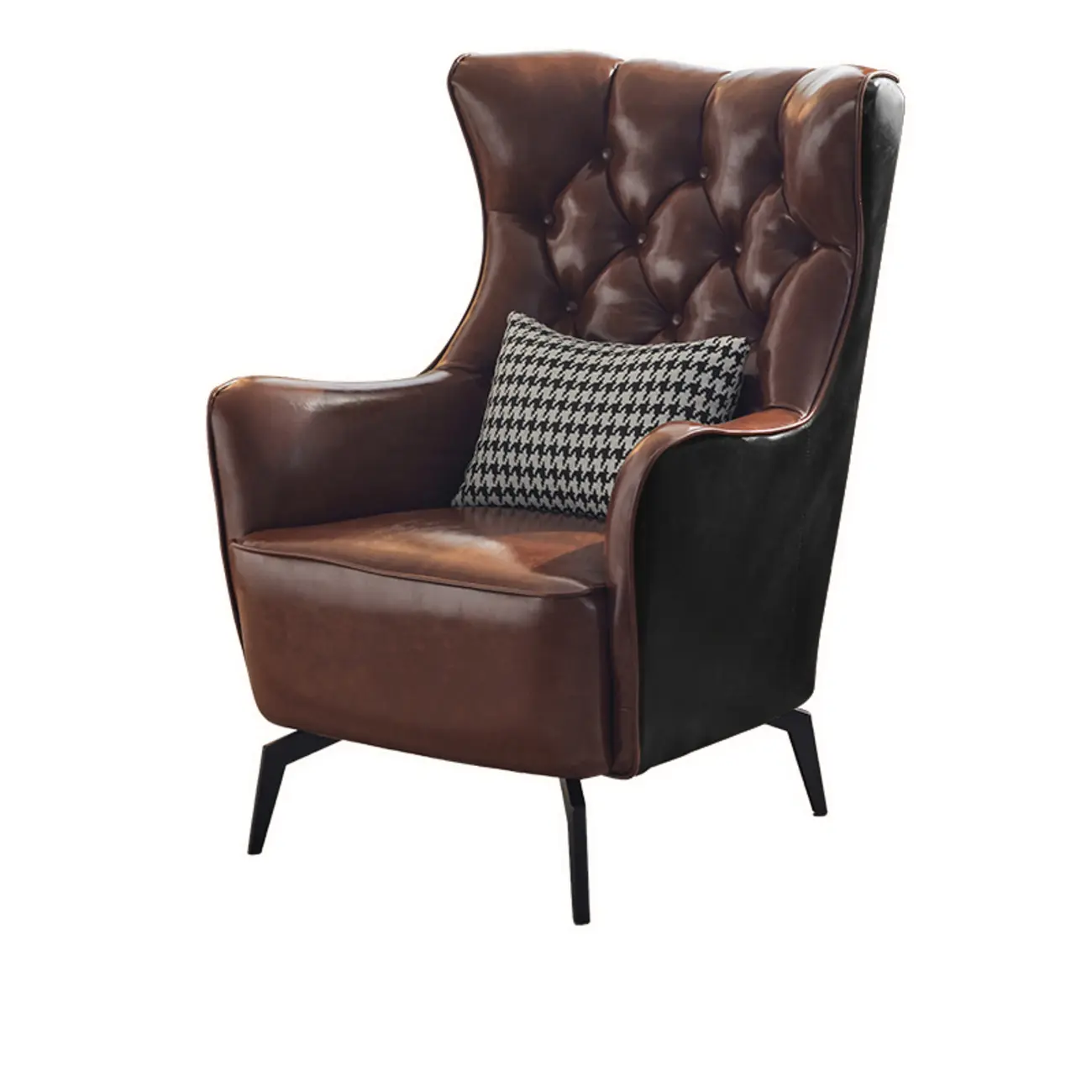 Modern Oiled Leather Tufted Wingback Accent Chair with Arms