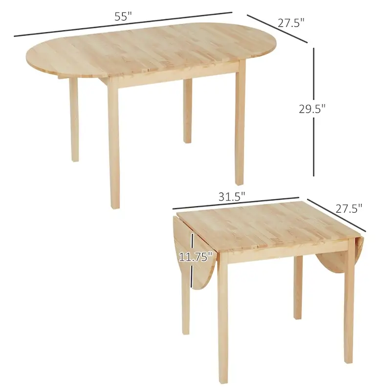 Natural Pine Wood Drop Leaf Dining Table – Seats 4 to 6