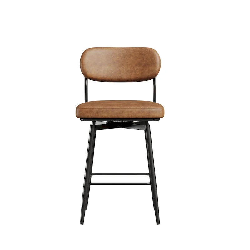 Leather Swivel Bar Stools with Iron Base - Set of 2