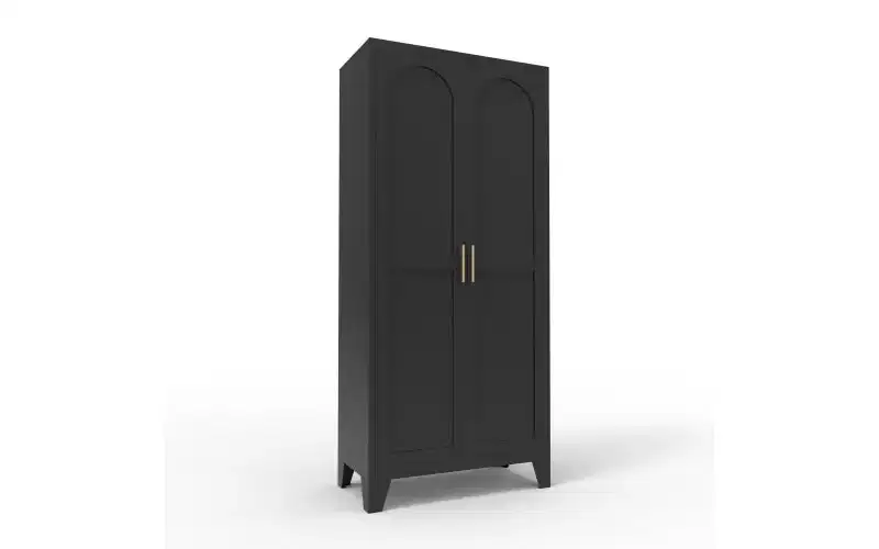 Chic Crate 61'' 2 Shapely-Door Metal Cabinet  Lockable, Adjustable Shelves for Kitchen/Bedroom/Living Room (Black)