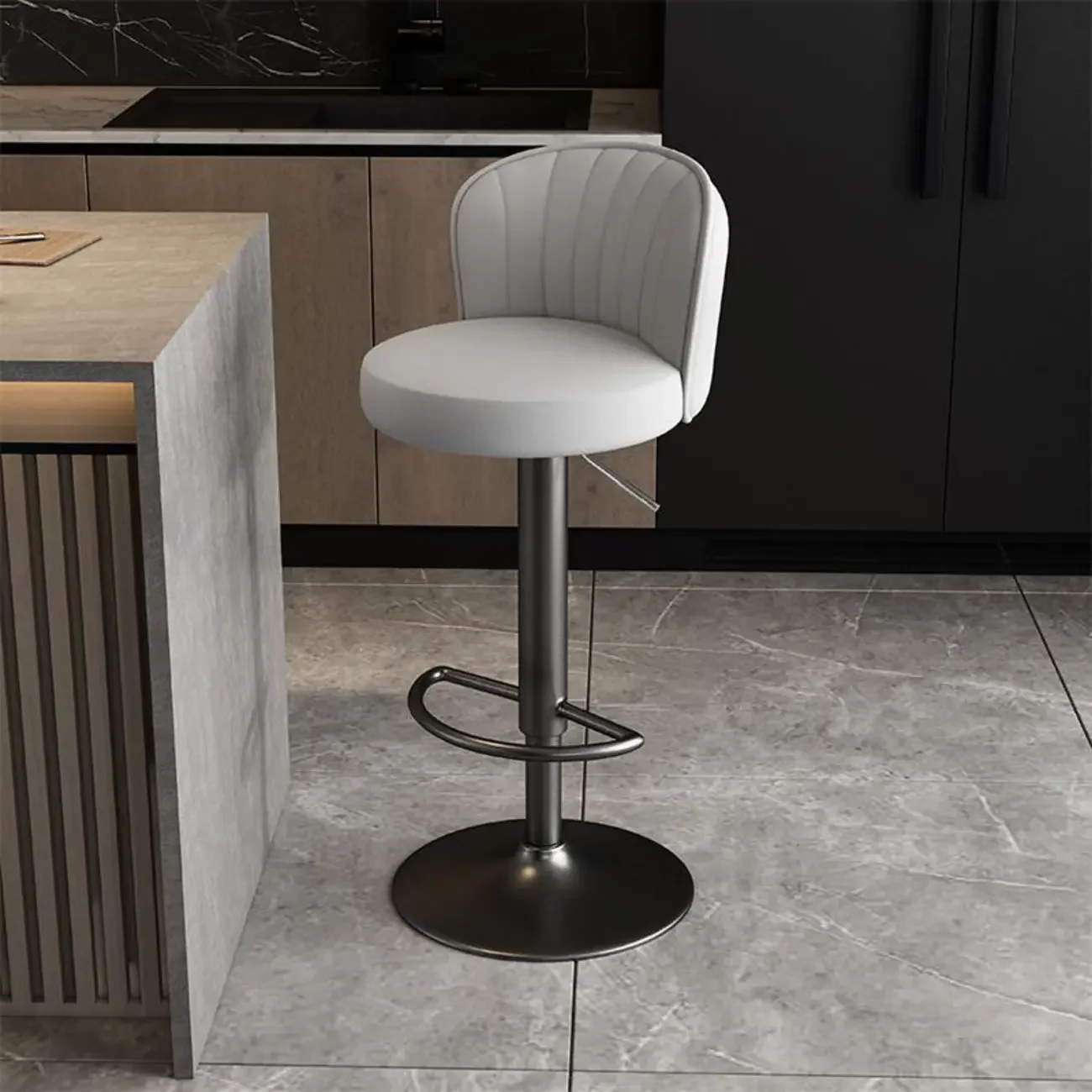 Modern Leather Adjustable Swivel Bar Stools with Back
