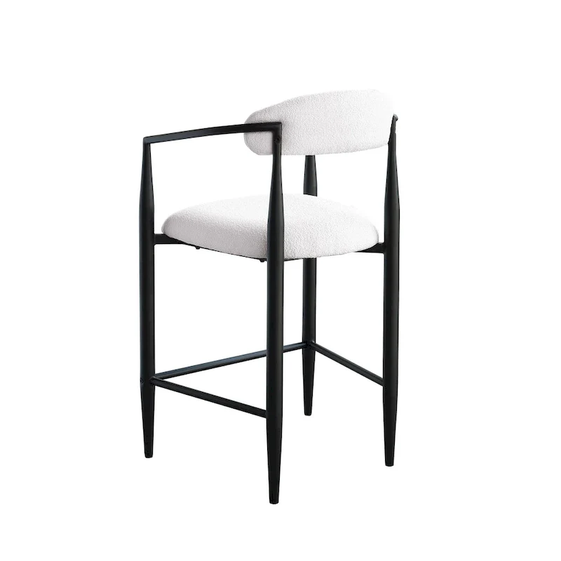 Bar Stools Set of 2, Counter Height Chairs with Upholstered Back, Kitchen Island Chairs with Arm and Metal Legs