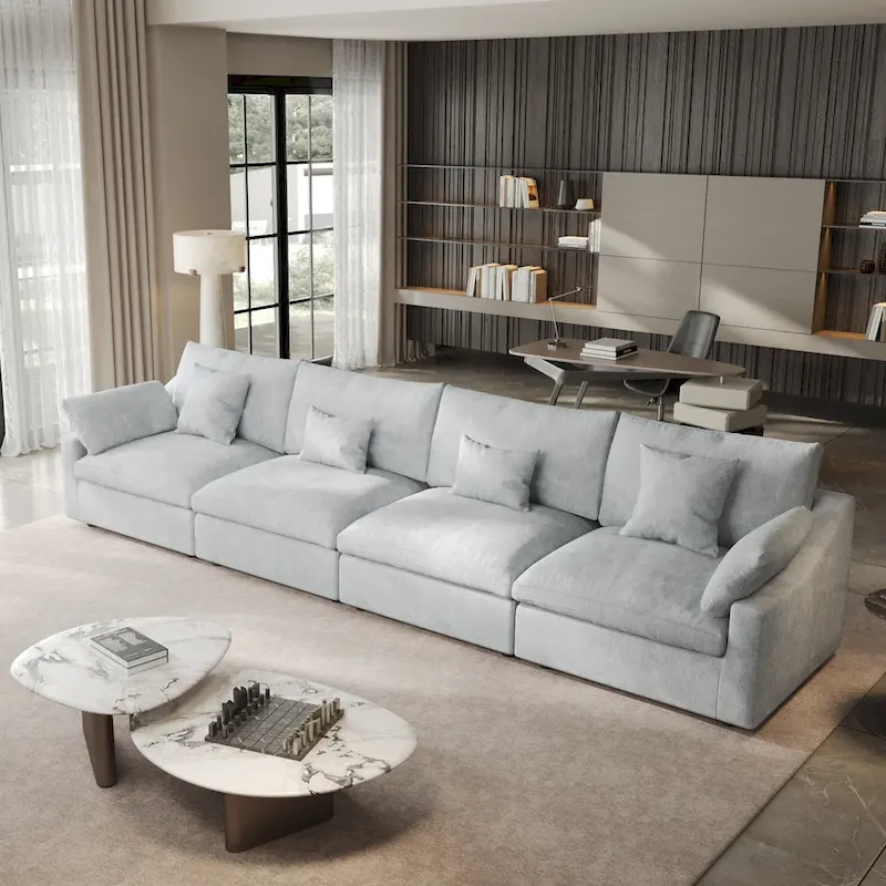 Classic Modern Linen Sectional Modular Sofa 4-Seater Down Filled Cloud Couch with Cushions