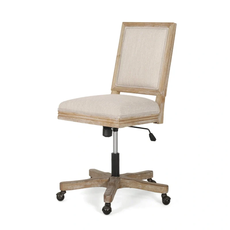 Beige Fabric Swivel Office Chair with Rolling Casters for Adults
