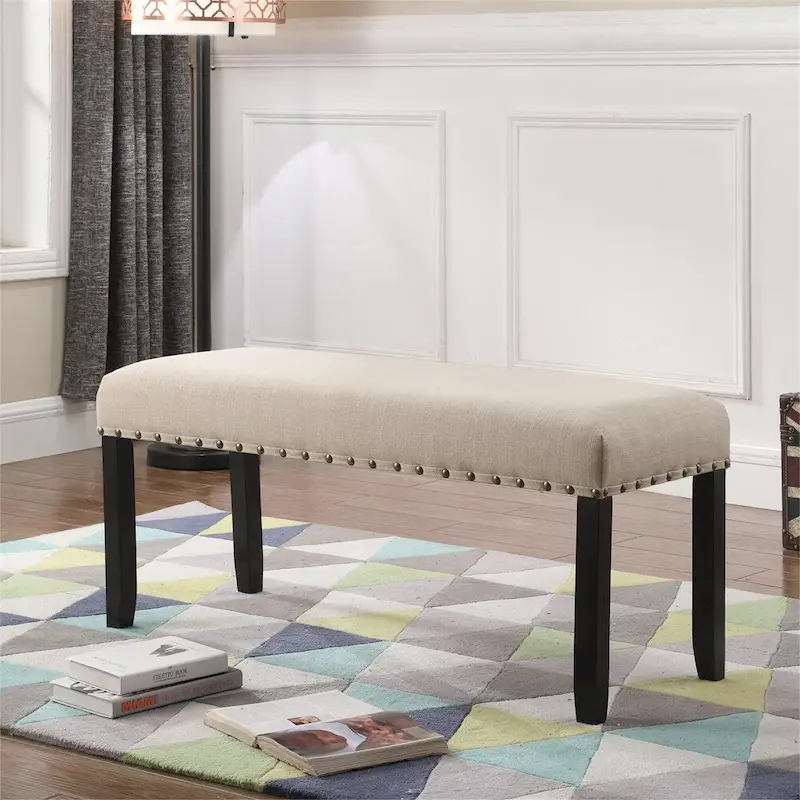 Fabric Dining Bench with Nailhead Trim and Wood Frame