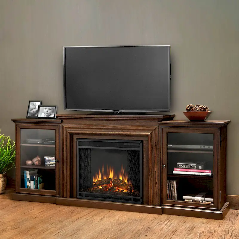Frederick 72  Electric TV Stand Fireplace in Chestnut Oak by Real Flame - 72L x 15.5W x 30.1H