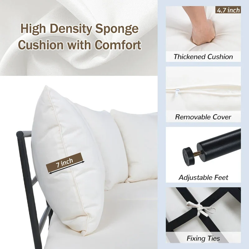 Iron Curved Sectional Sofa Set with Table and Cushions