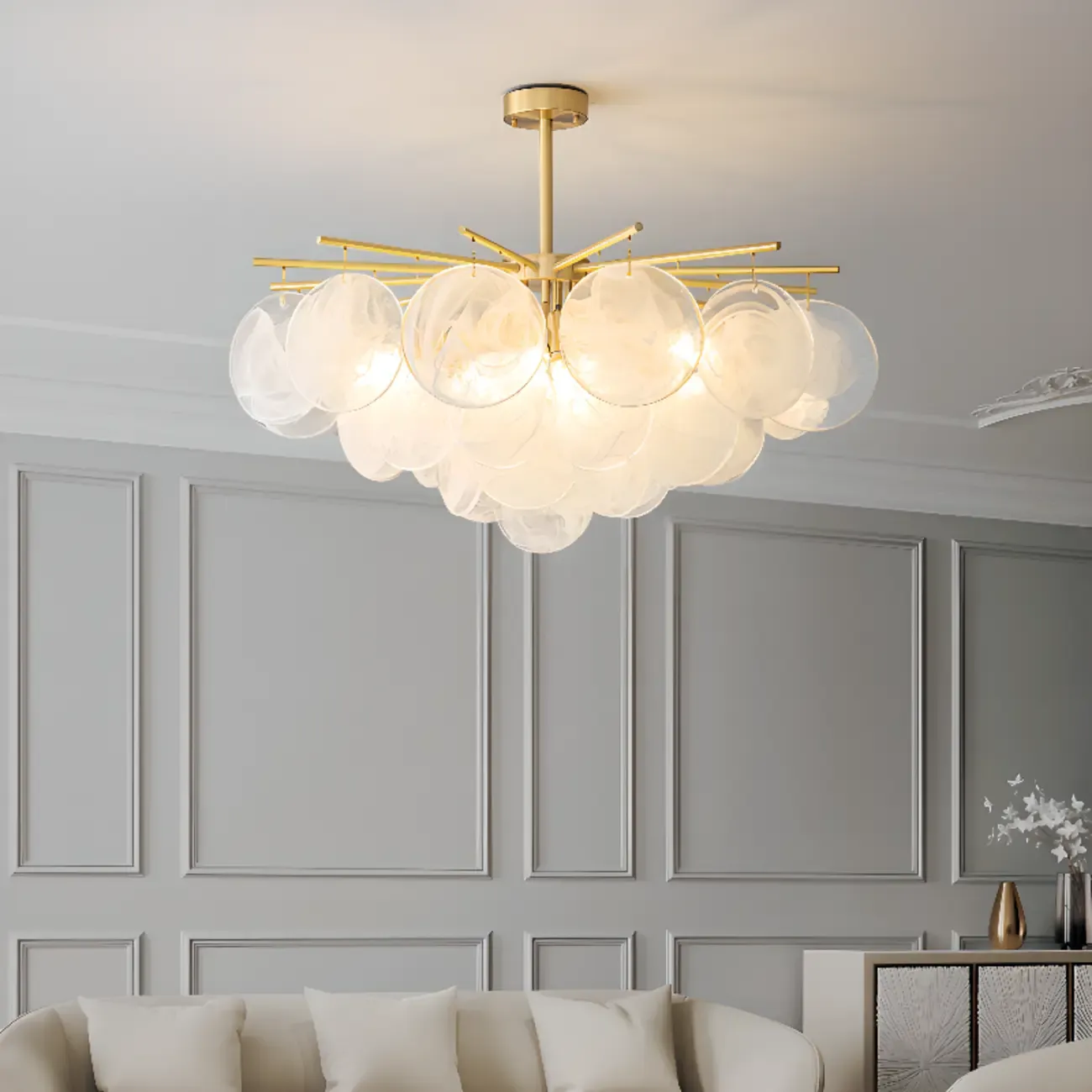 Modern 3 Tiers Cloud Glass Chandelier Light for Living Room