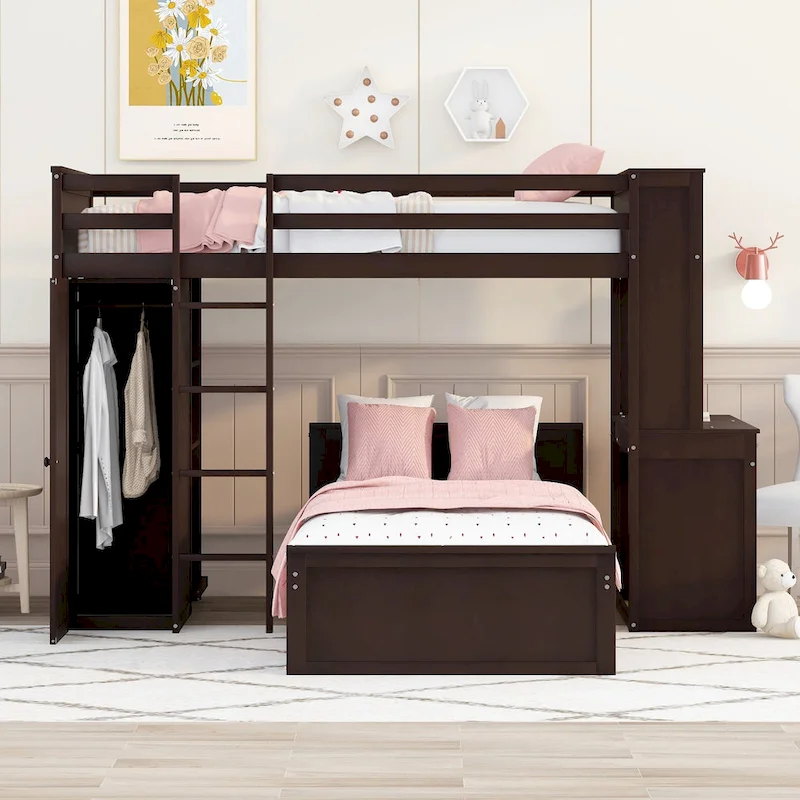 Twin over Twin Pine Loft Bed with Stand-alone