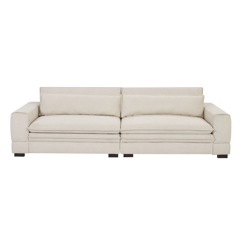 Beige Modern 104.7 Large Fabric Sofa with Lumbar Pillows