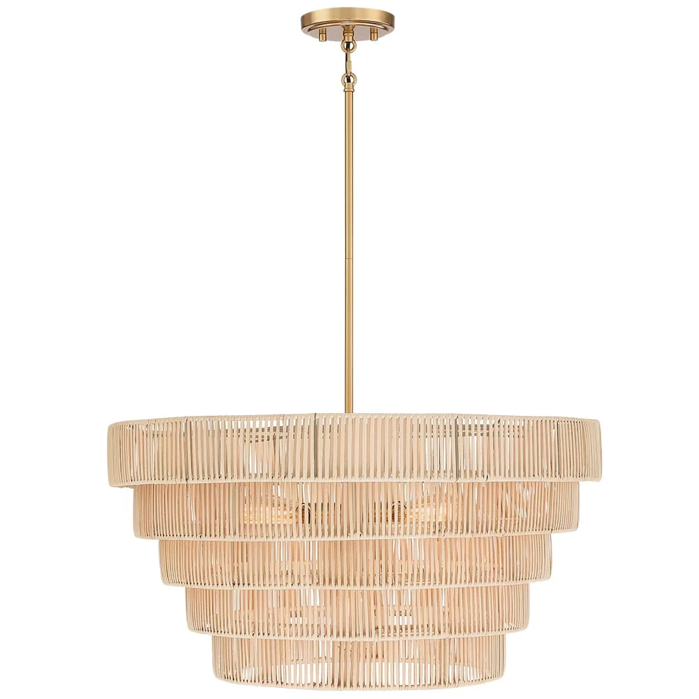 Piersan 5-Light Modern Bohemian Chandelier with Tiered Rattan Shade - 26 in. W