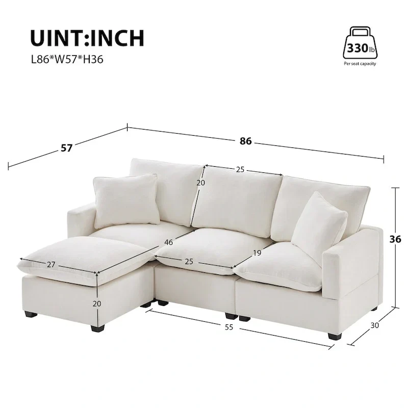 Nestfair Modern Modular Sofa 4 Seat Chenille Sectional Couch Set with 2 Pillows Included