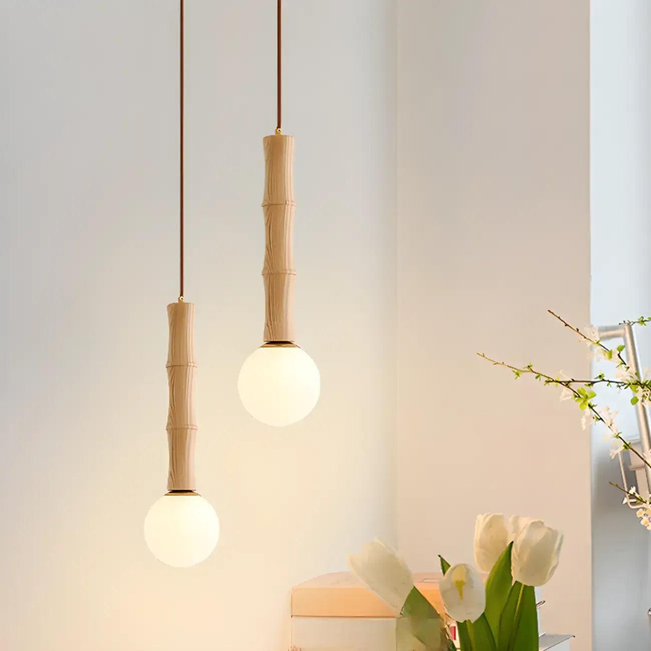 Modern Wood Pendant Light Globe Kitchen Island Fixture