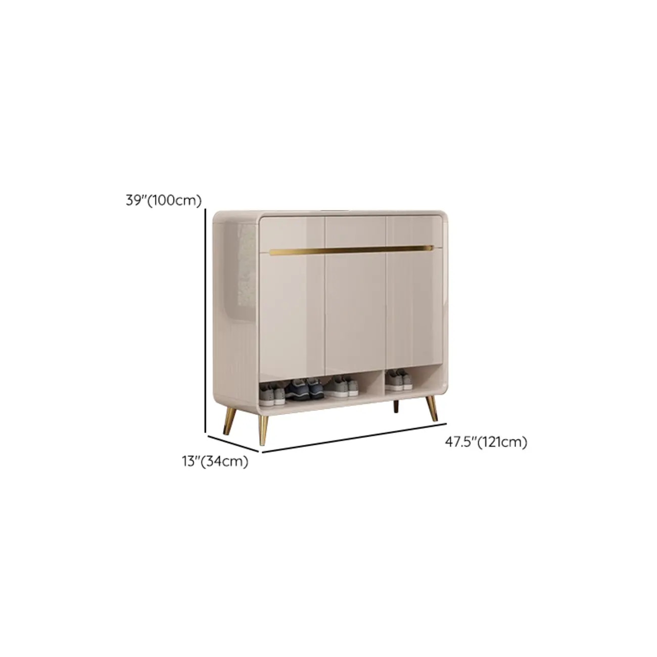 Glam Beige Solid Wood Shoe Cabinet with Display Top