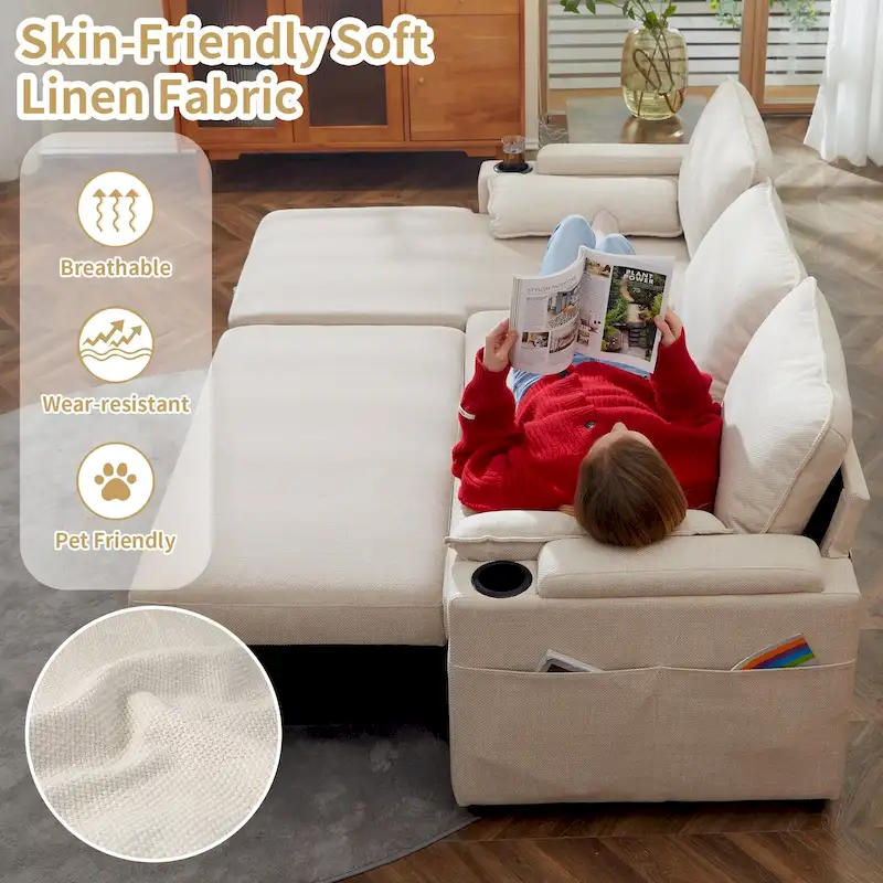 80 L-Shaped Sofa Couch Bed, Sofa Sleeper with Pull Out Bed, Reversible Sleeper Sofa Bed