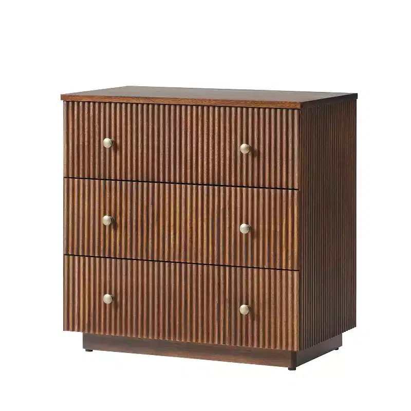 Norbert 3-Drawer Modern End Table with Built-in Charging Station|ART OF LIVING DESIGNS-WALNUT