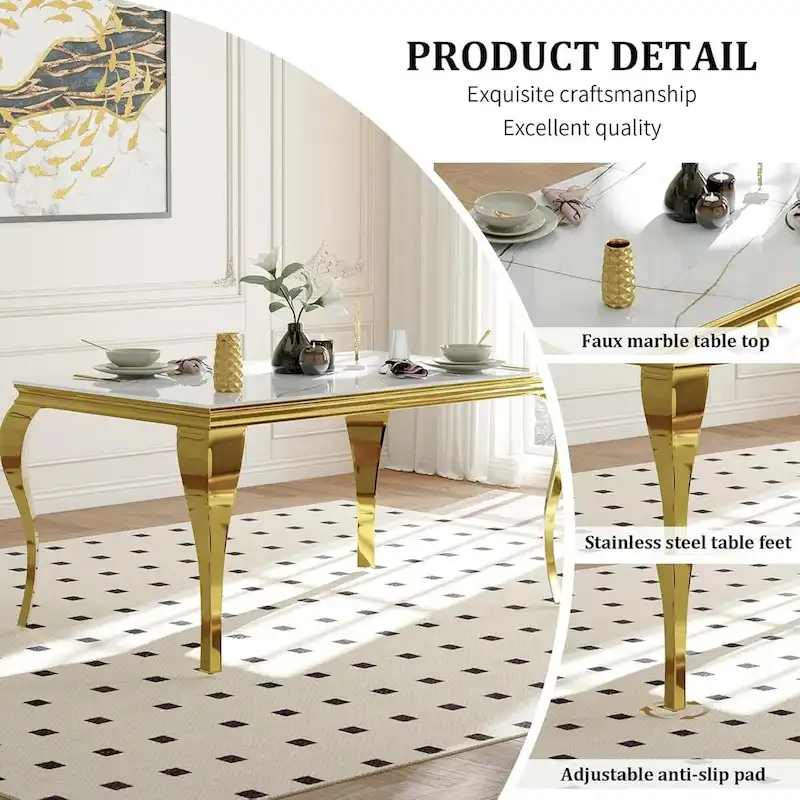 Mid Century Modern Glass Dining Table with Metal Cabriole Legs