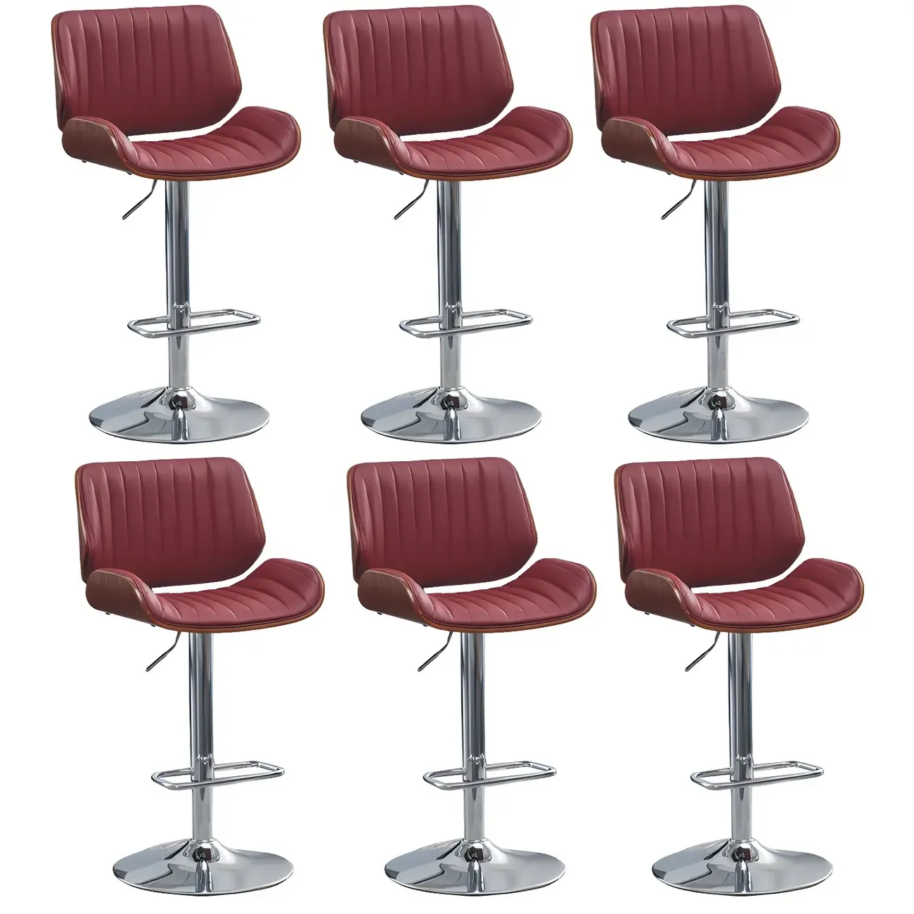 Elegant Wood Leather Red Swivel Adjustable Bar Stool