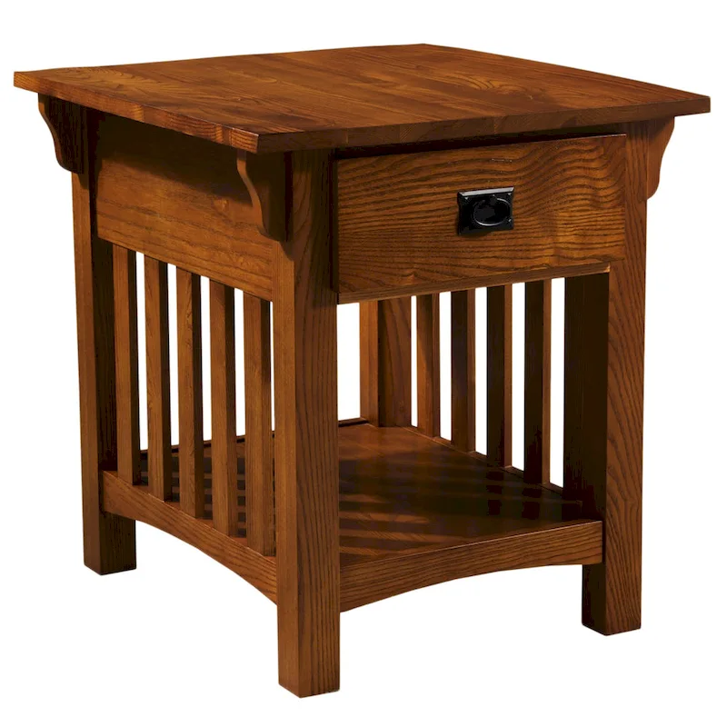 End Table with Drawer - Medium Oak, Mission Style, Single User