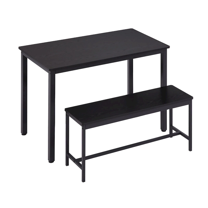 Industrial Rectangle Dining Table Set with 2 Benches Breakfast Nook Dining Table Set Kitchen Dining Table Set Metal Legs