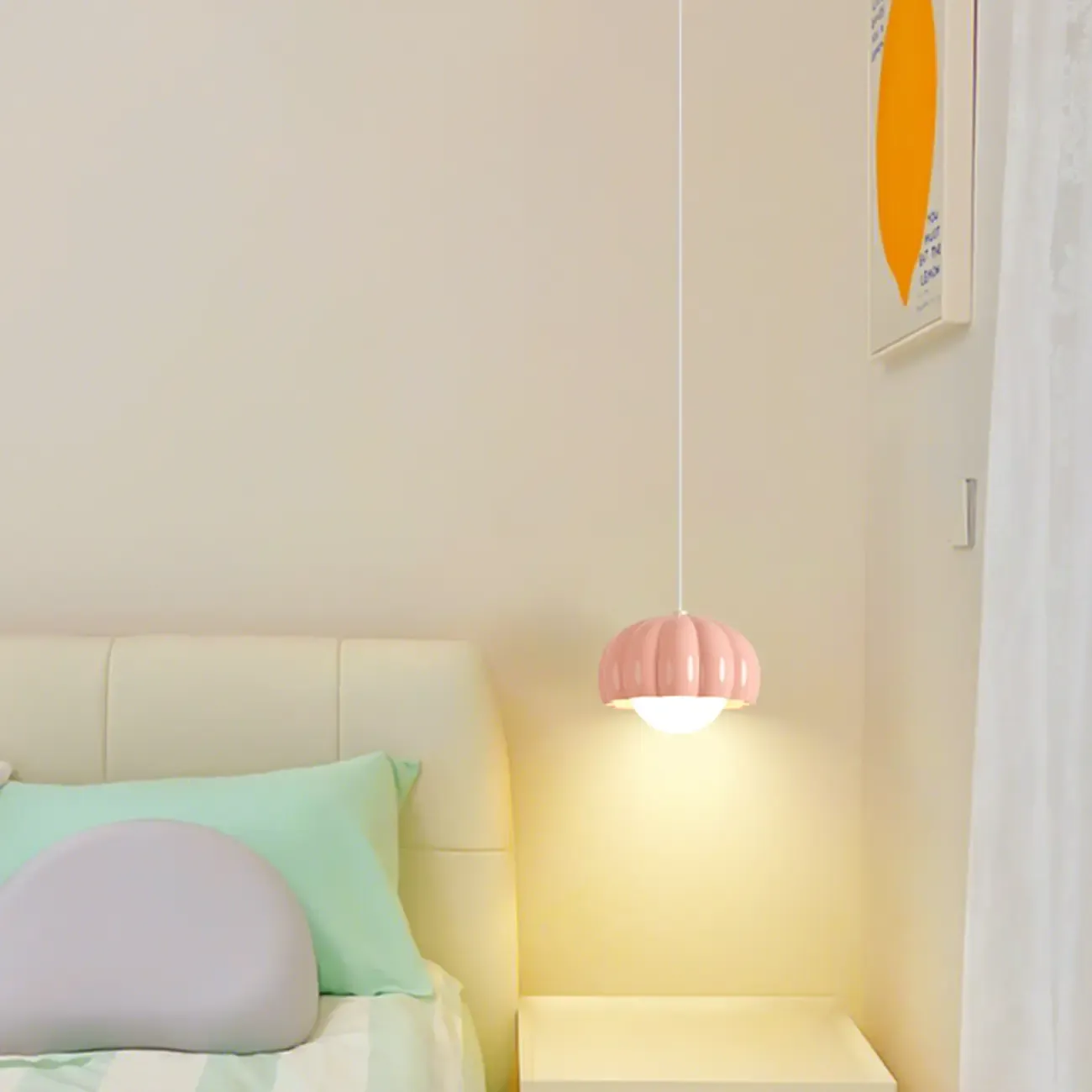 Cozy Resin Pink Pumpkin LED Pendant Light for Bedside