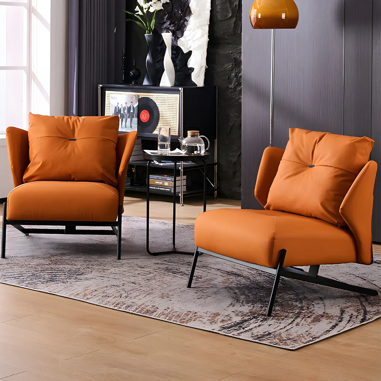 Modern Cat-Resistant Leather High Back Accent Chair
