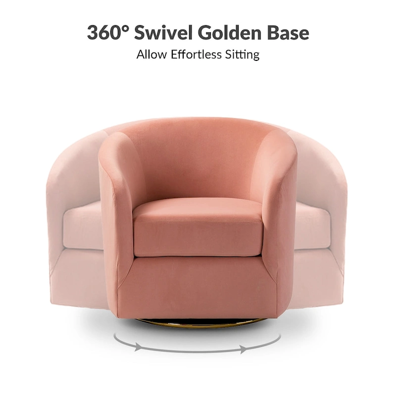 Eleuterio Modern Velvet Curved Swivel Accent Barrel Chair with Metal Base by HULALA HOME