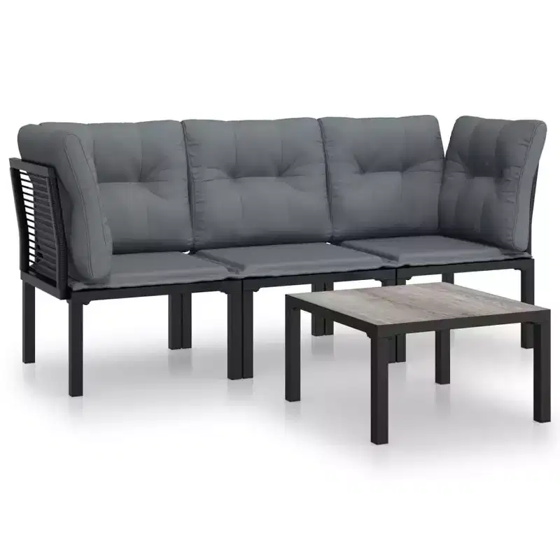 vidaXL Patio Furniture Set Outdoor Loveseat Sofa Black and Gray Poly Rattan