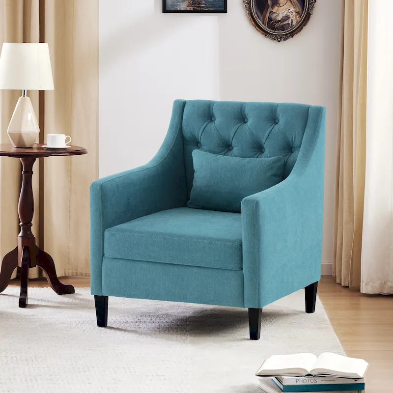HUIMO Arm Chair Comfy Club Chair with Pillow Beige/ Dark Teal/ Blue