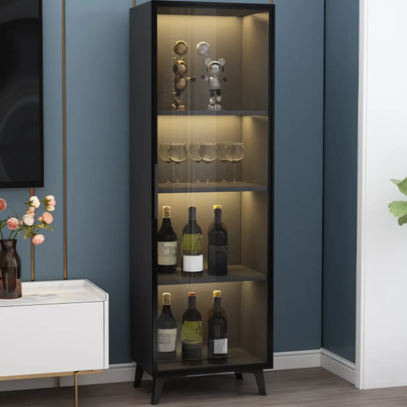 Compact Freestanding Enclosed Wooden Glass Curio Cabinet