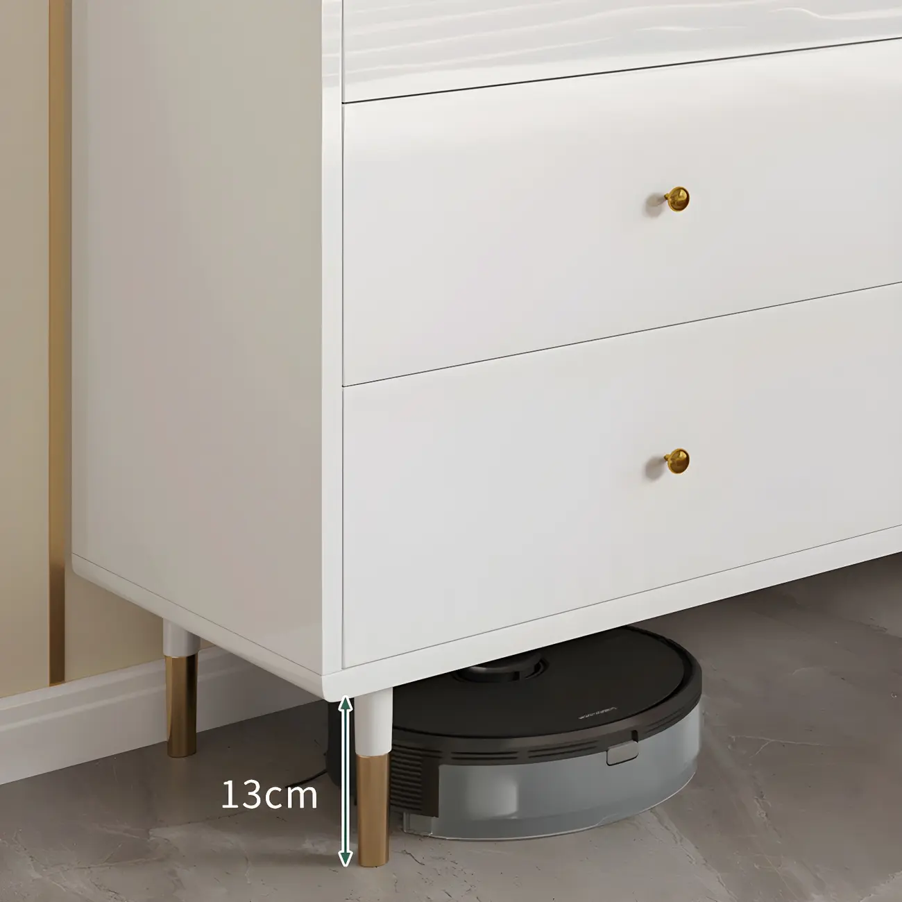 Modern Wooden White Dresser with Gold Handles