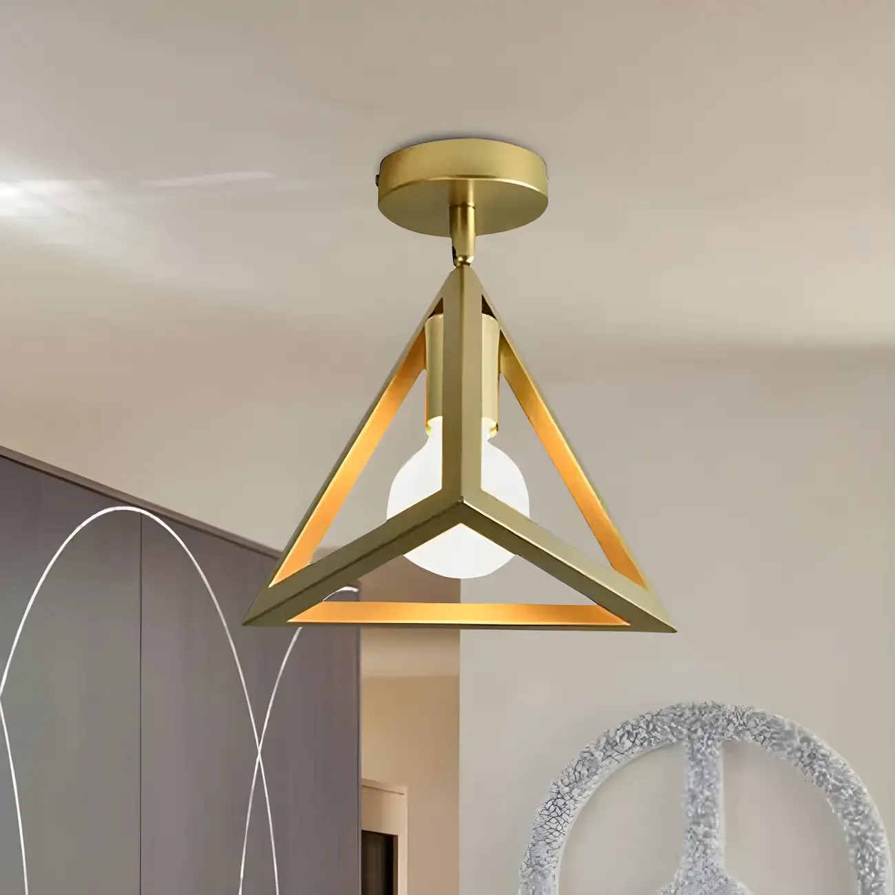Industrial Brass Dome Semi Flush Metal Ceiling Light