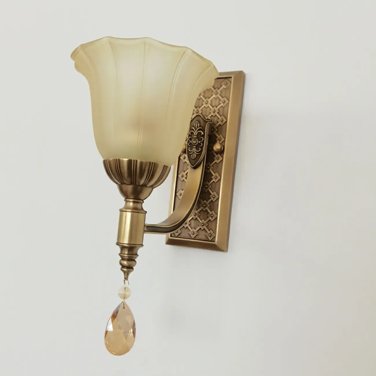 Retro Gold Frame Wall Sconce Lamp with Crystal Pendant