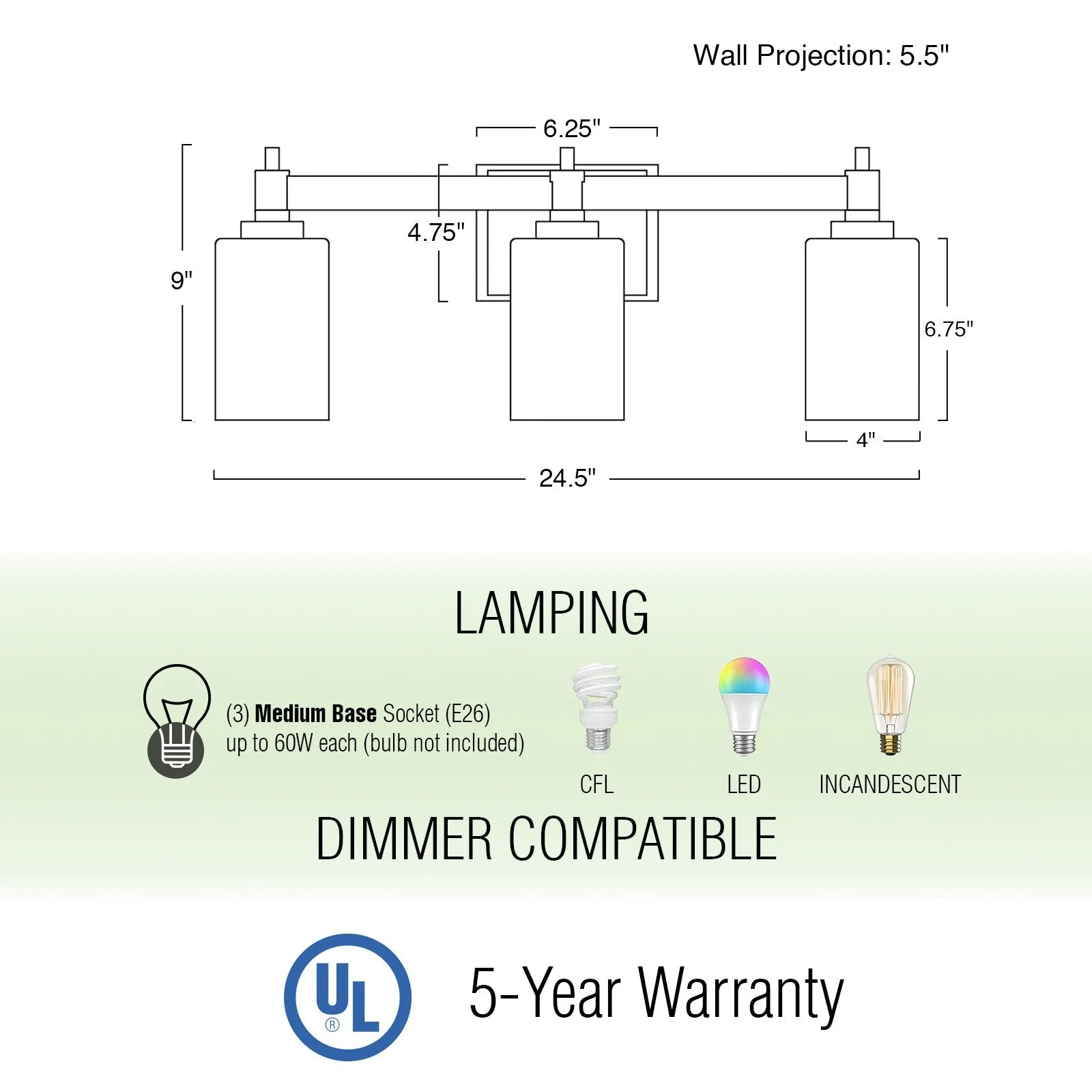 Theo 25 3-Light Modern Farmhouse Vanity / Bathroom Light