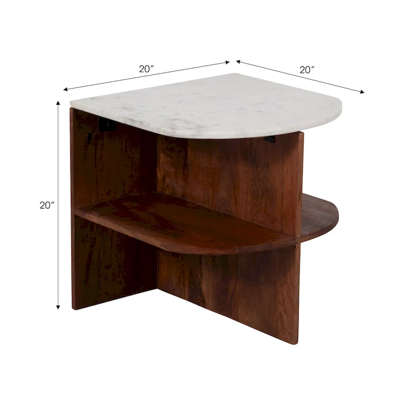 Sagebrook Home Modern Neutral Wood/Marble Brown 20 Half Round Side Accent Table - 20 x 20 x 20 - 20 x 20 x 20