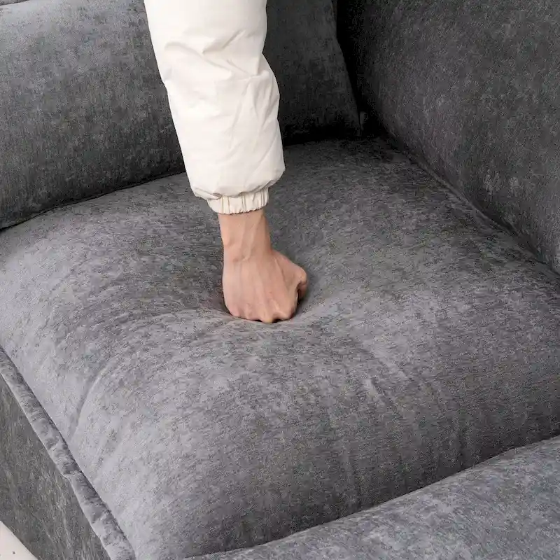 93.31  Faux Linen Modular Sectional Sofa with Movable Ottoman, Solid Wood Frame, and High-Resilience Foam Cushions