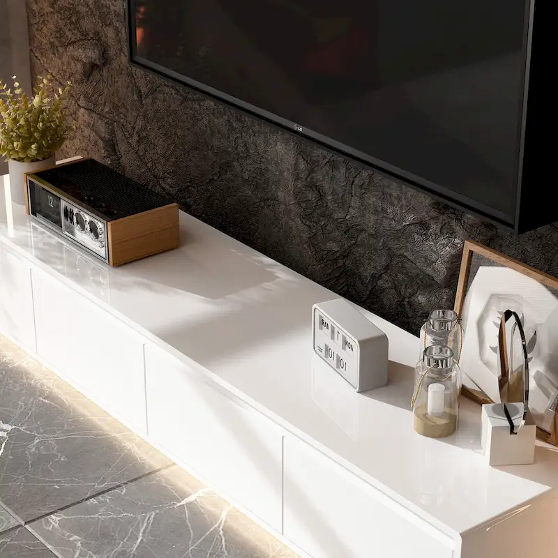 Illuminated White High Gloss Television Entertainment Center Console