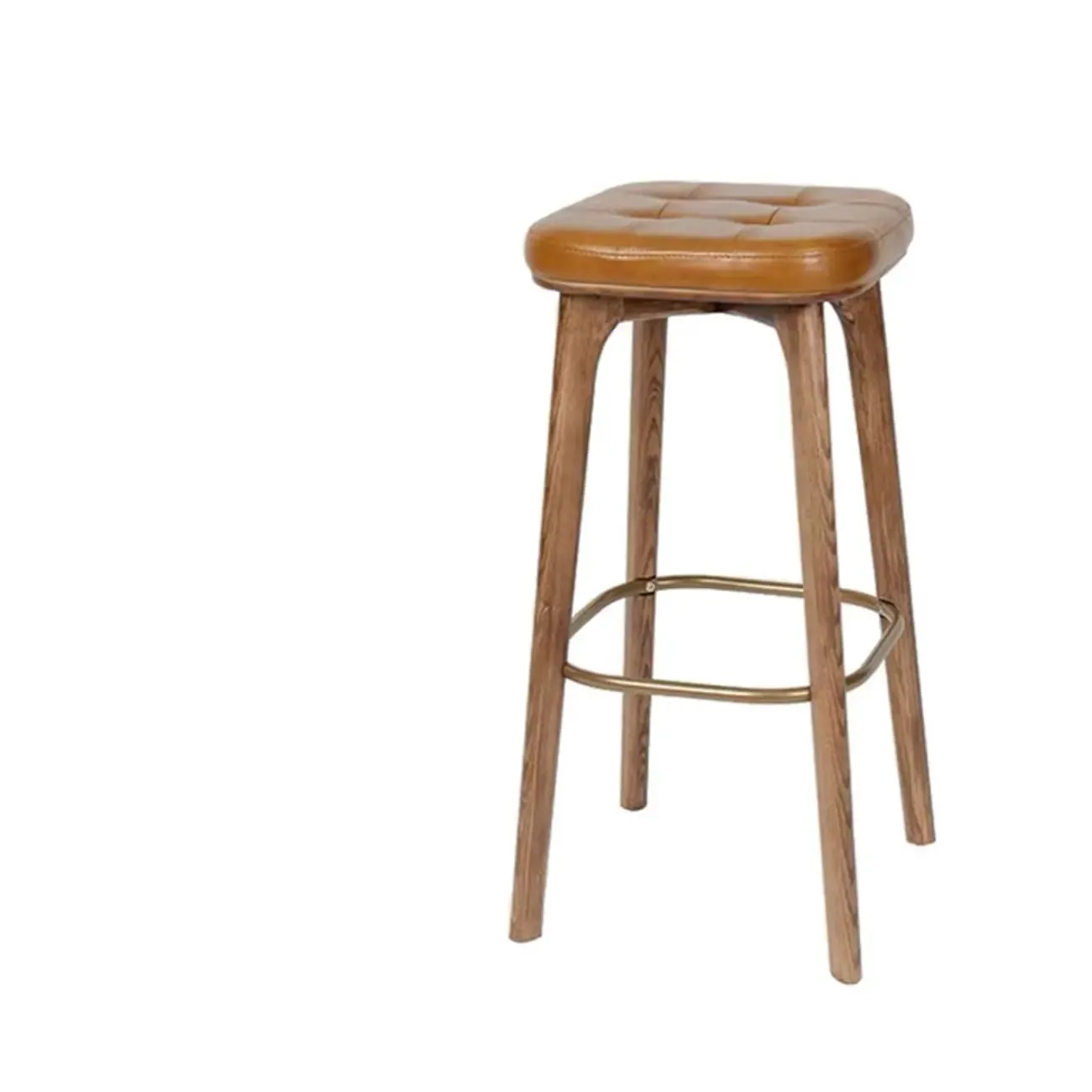 Rustic Brown Square Leather Wooden Bar Stools with Backs