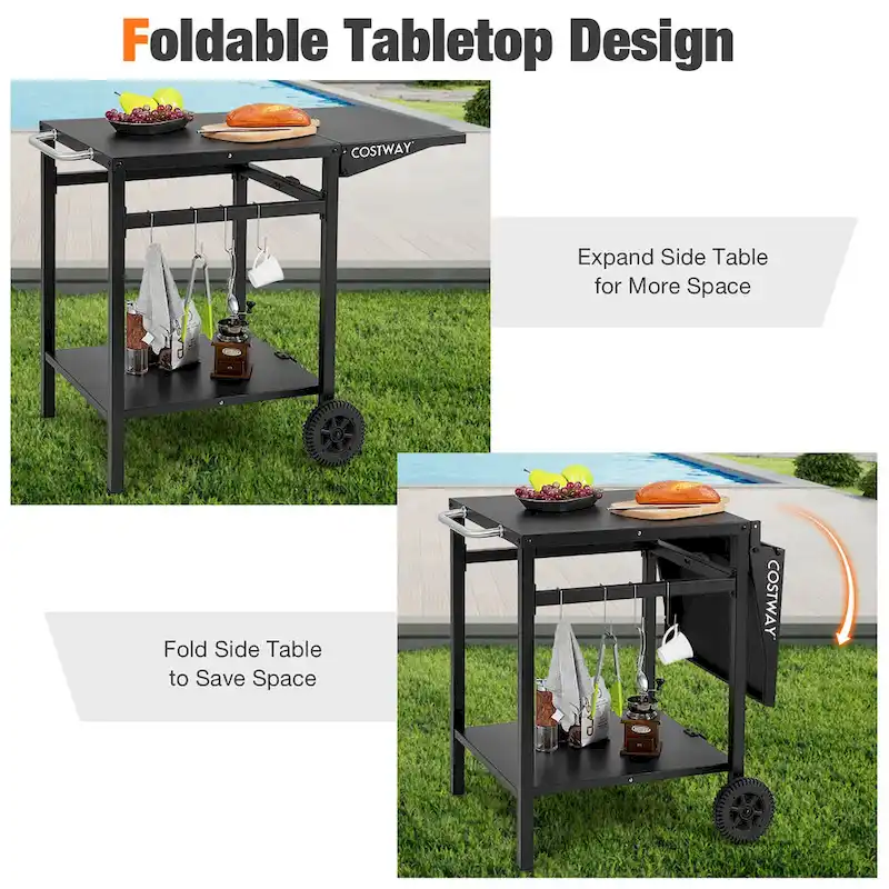 Costway Double-Shelf Movable Dining Cart Table Multifunctional Kitchen - See Details