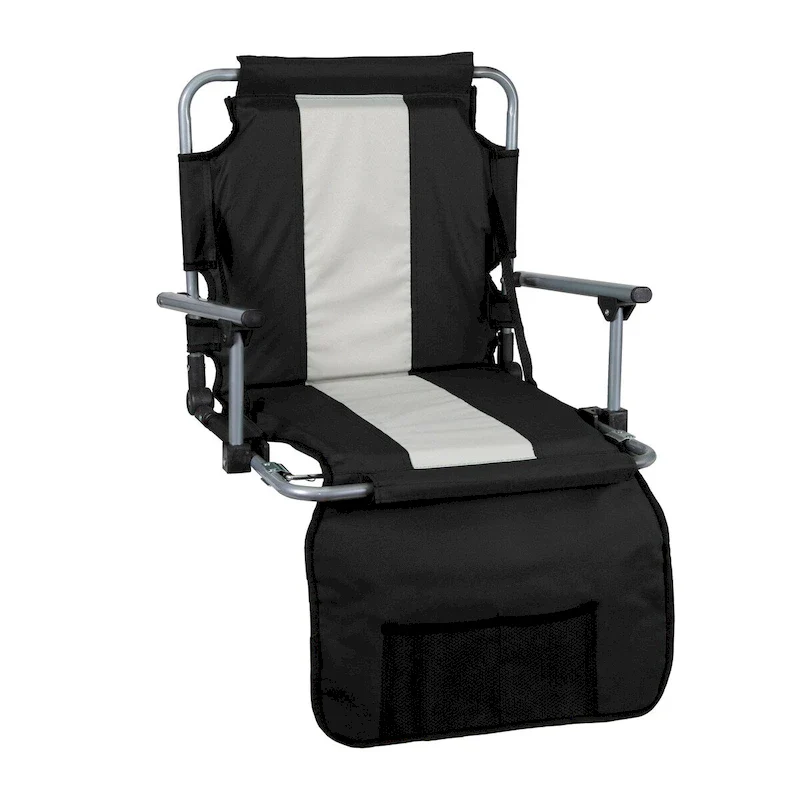 Stansport Tubular Frame Folding Stadium Seat with Arms - Black-Tan