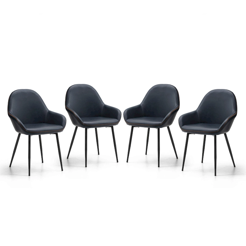 Glitzhome Set of 4 Mid-Century Leatherette Stitched Dining Accent Armchairs